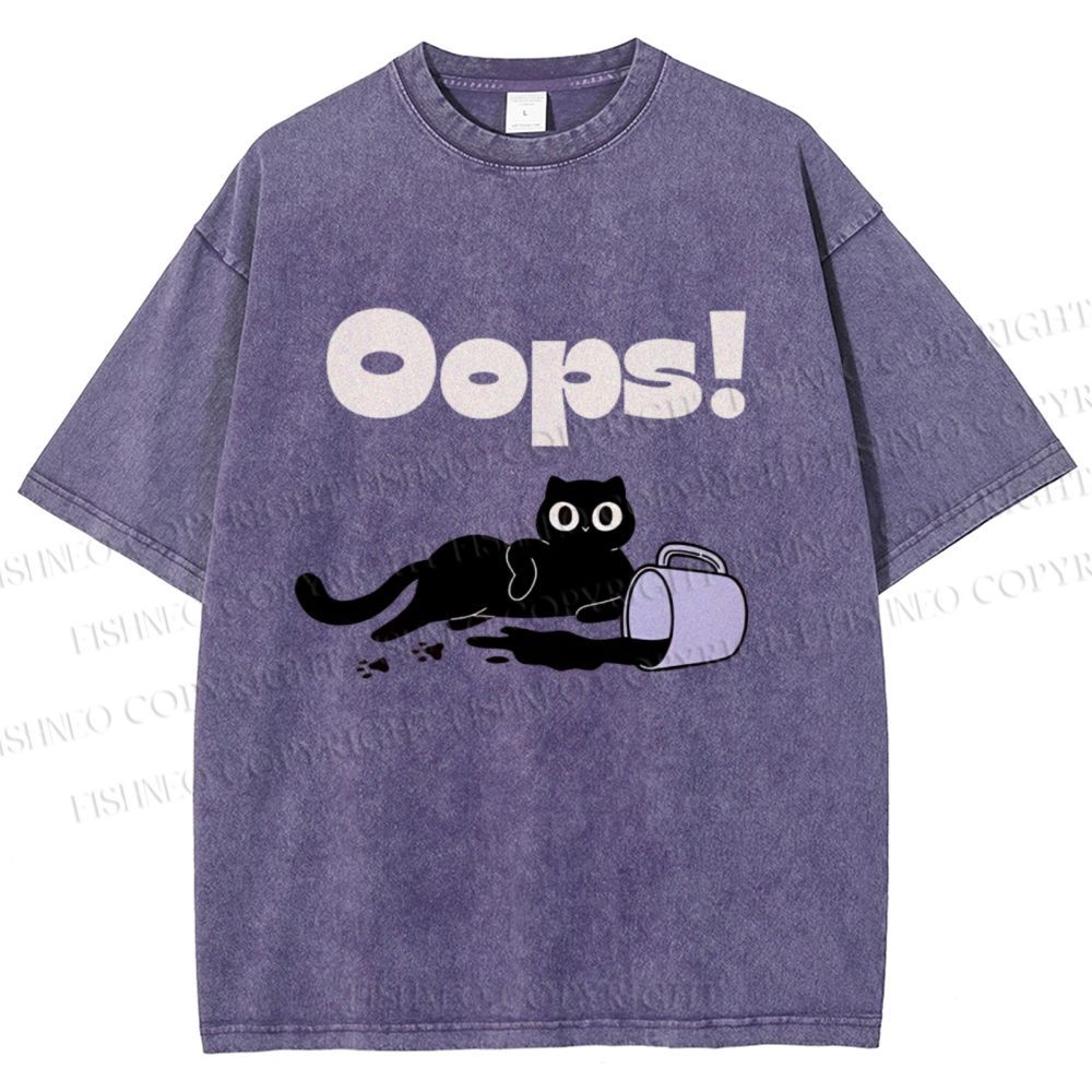Unisex Oops Paint Spill Cat Printed Washed Tee
