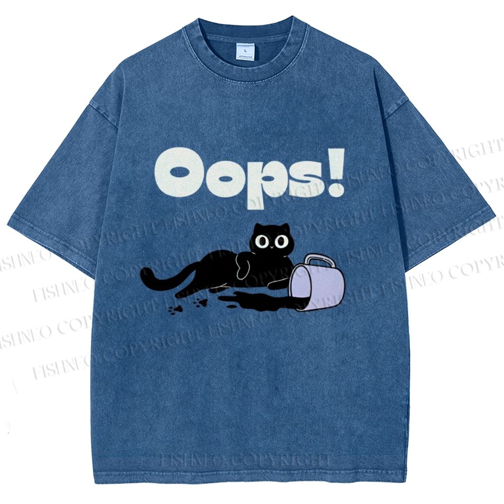 Unisex Oops Paint Spill Cat Printed Washed Tee