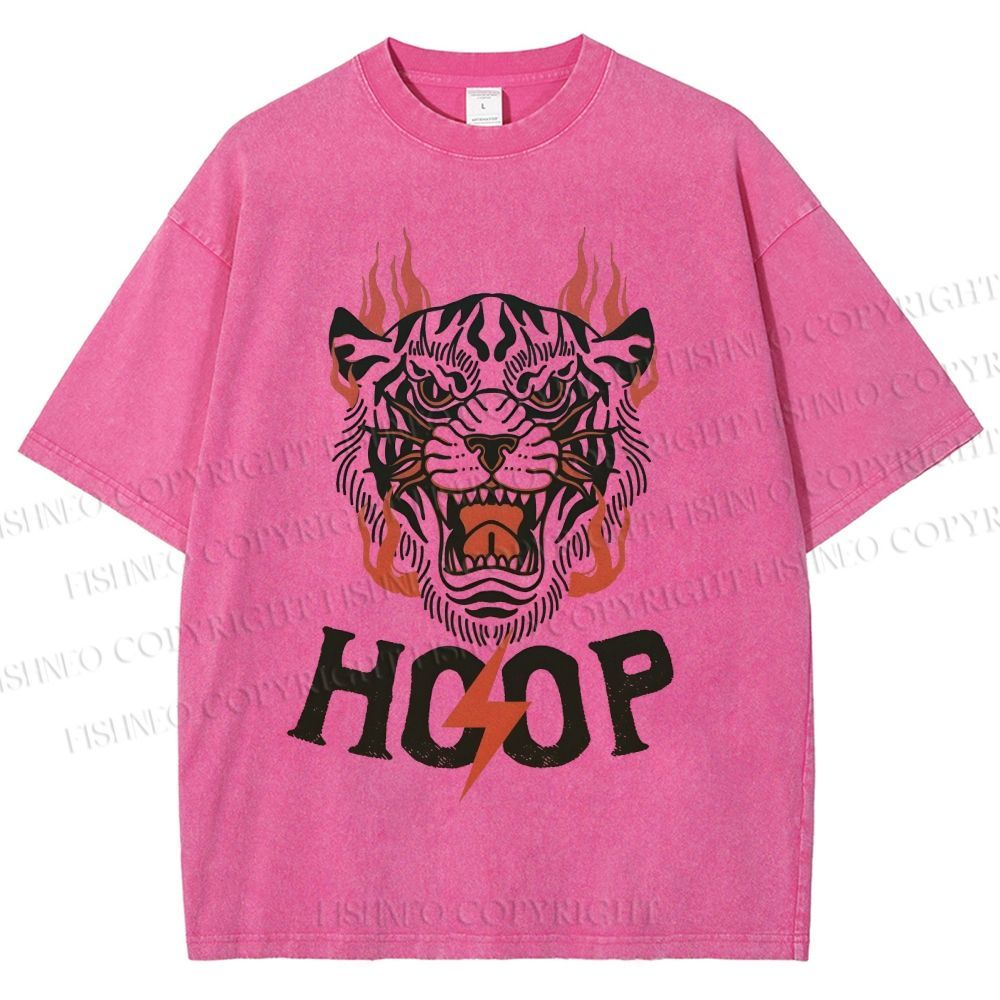 Unisex Hoop Tiger Printed Washed Tee
