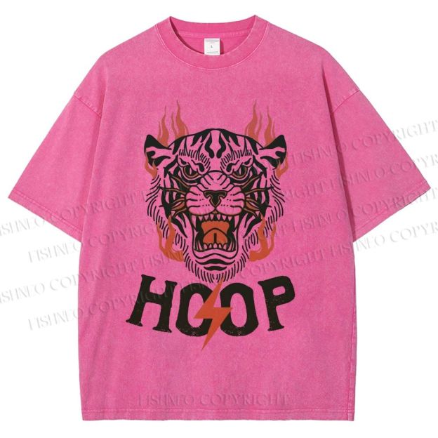 Unisex Hoop Tiger Printed Washed Tee