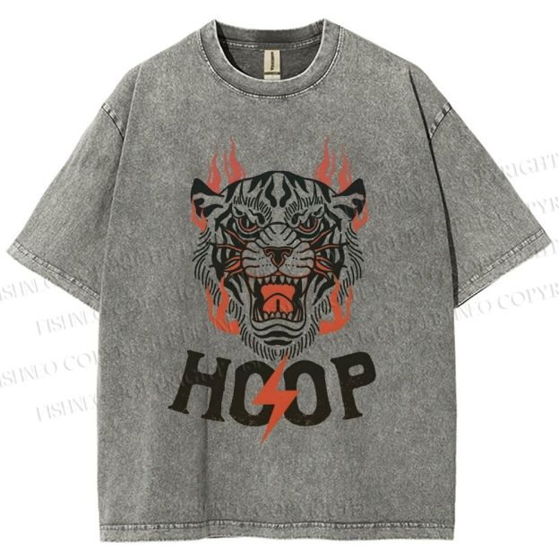 Unisex Hoop Tiger Printed Washed Tee