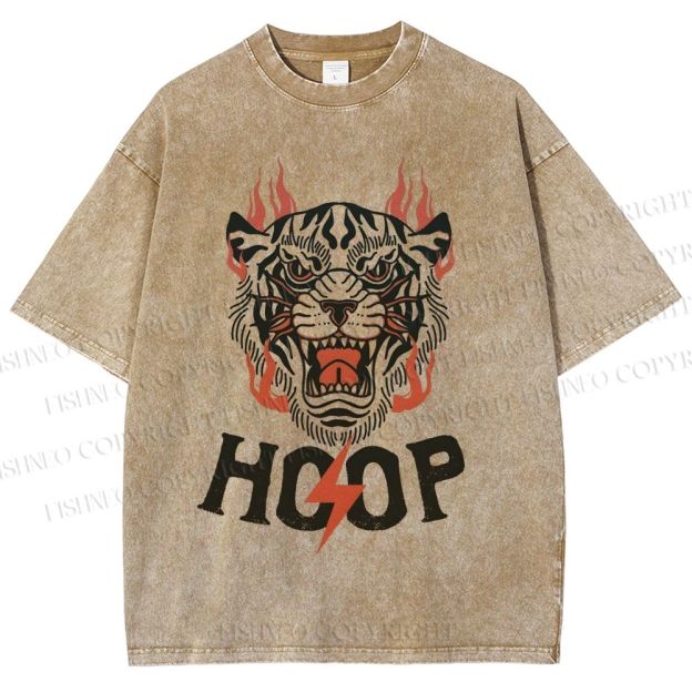 Unisex Hoop Tiger Printed Washed Tee