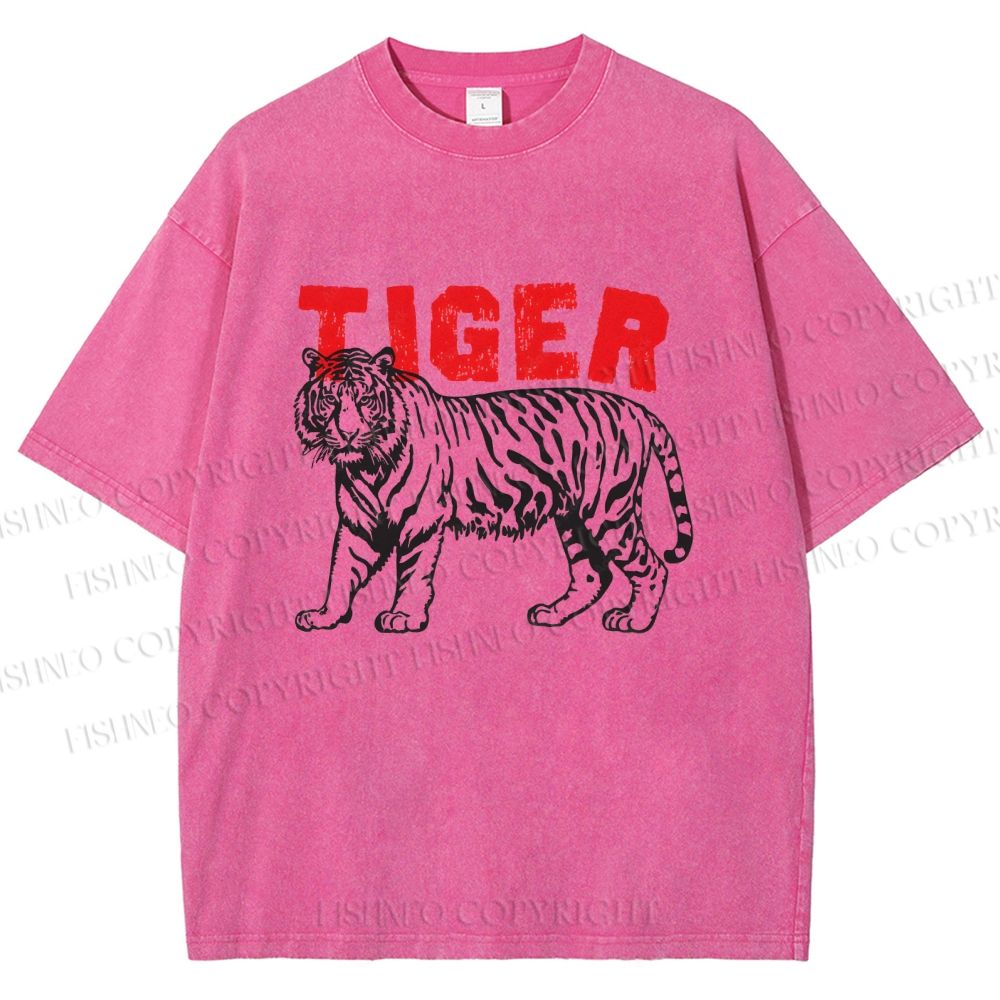 Unisex Tiger Printed Washed Tee