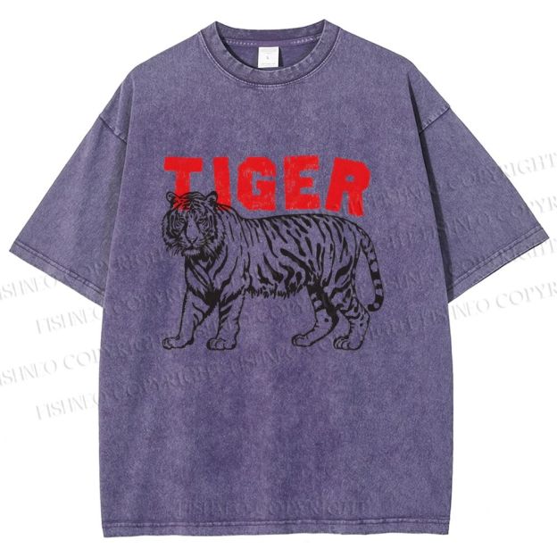 Unisex Tiger Printed Washed Tee