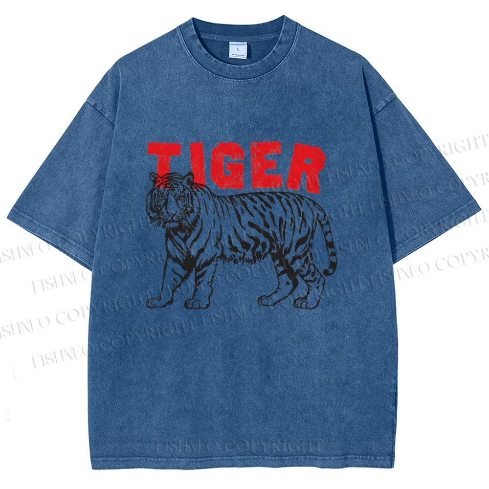 Unisex Tiger Printed Washed Tee