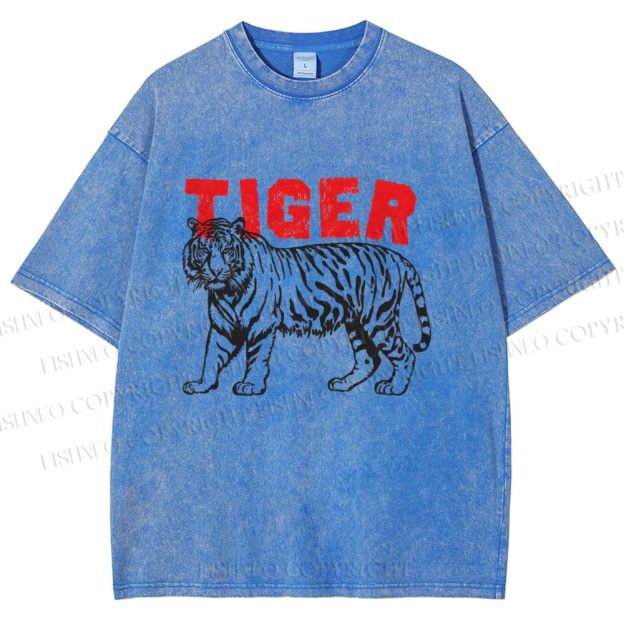 Unisex Tiger Printed Washed Tee