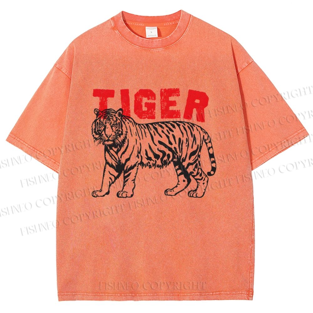 Unisex Tiger Printed Washed Tee