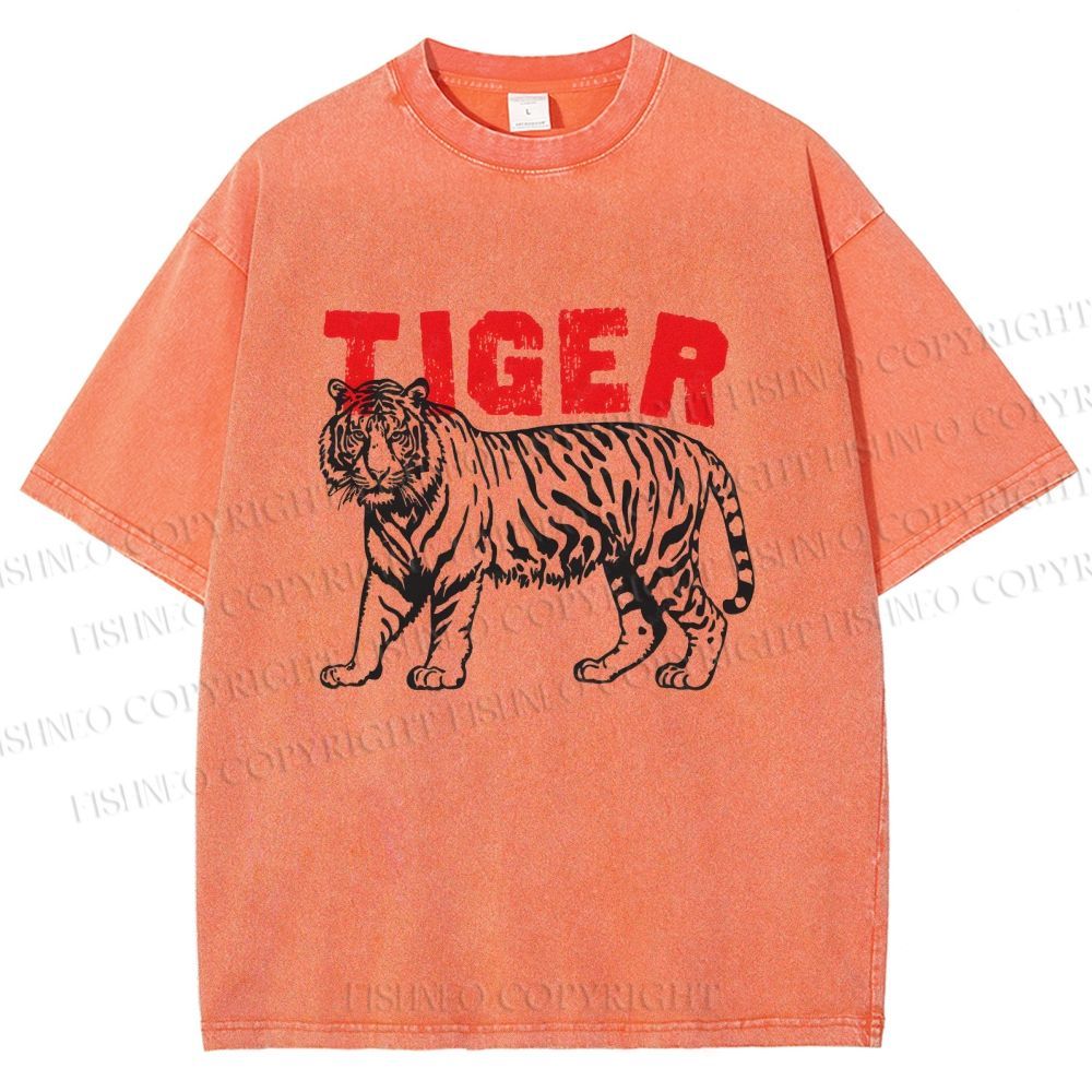 Unisex Tiger Printed Washed Tee