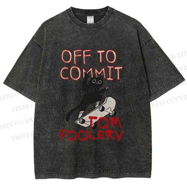 Unisex Skate Cat Shenanigans Printed Washed Tee