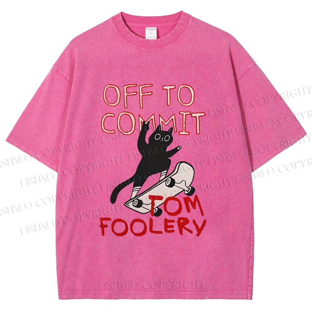 Unisex Skate Cat Shenanigans Printed Washed Tee