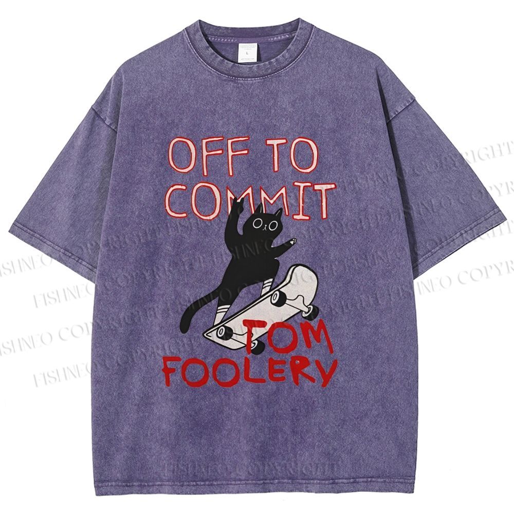 Unisex Skate Cat Shenanigans Printed Washed Tee