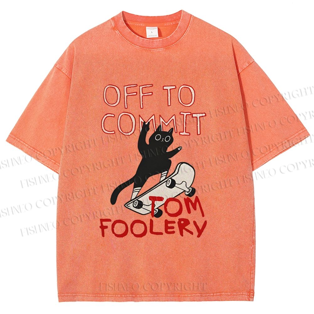 Unisex Skate Cat Shenanigans Printed Washed Tee