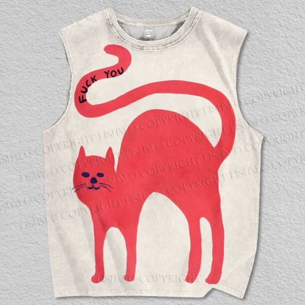 Unisex Fuck You Cat Printed Tank Top