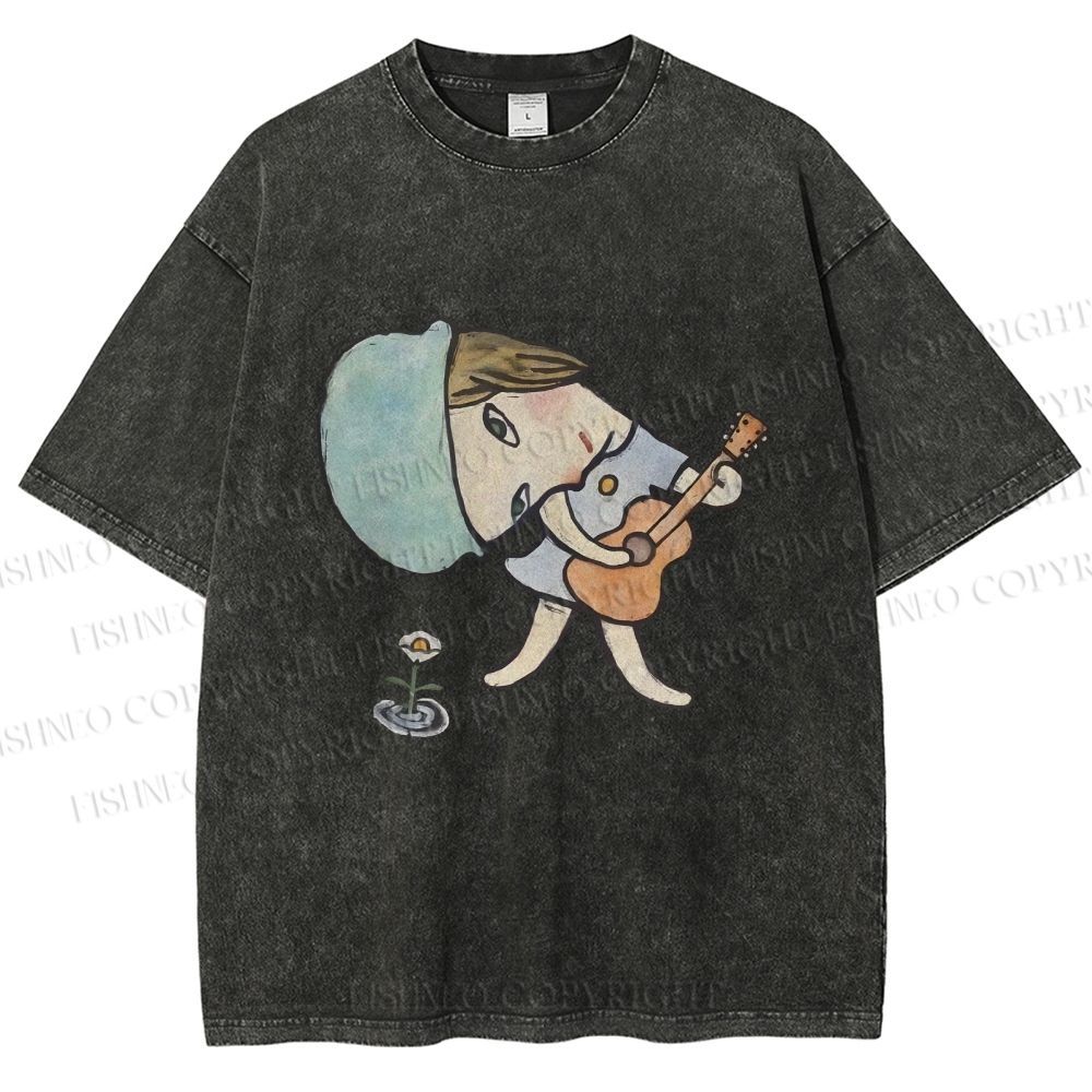 Unisex Yoshitomo Nara Guitar Girl Printed Washed Tee