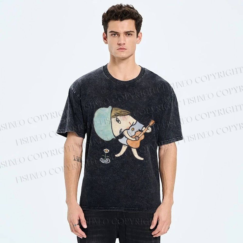Unisex Yoshitomo Nara Guitar Girl Printed Washed Tee
