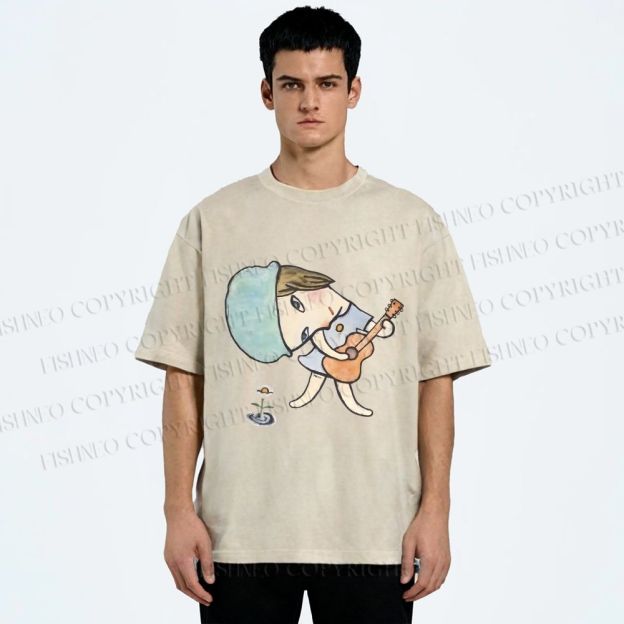 Unisex Yoshitomo Nara Guitar Girl Printed Washed Tee