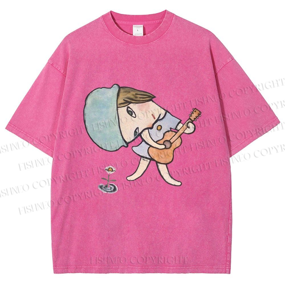 Unisex Yoshitomo Nara Guitar Girl Printed Washed Tee