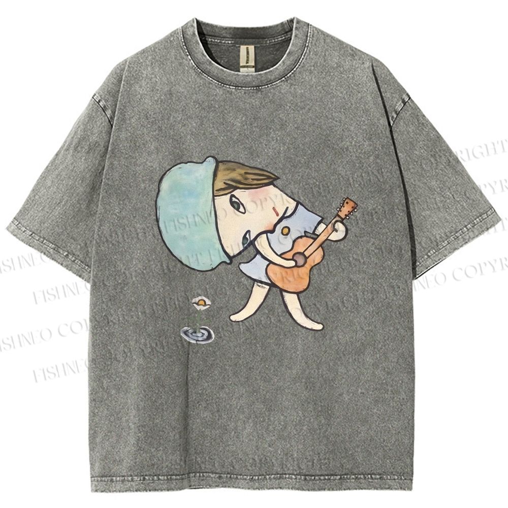 Unisex Yoshitomo Nara Guitar Girl Printed Washed Tee