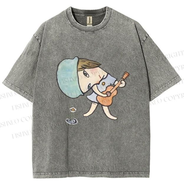 Unisex Yoshitomo Nara Guitar Girl Printed Washed Tee