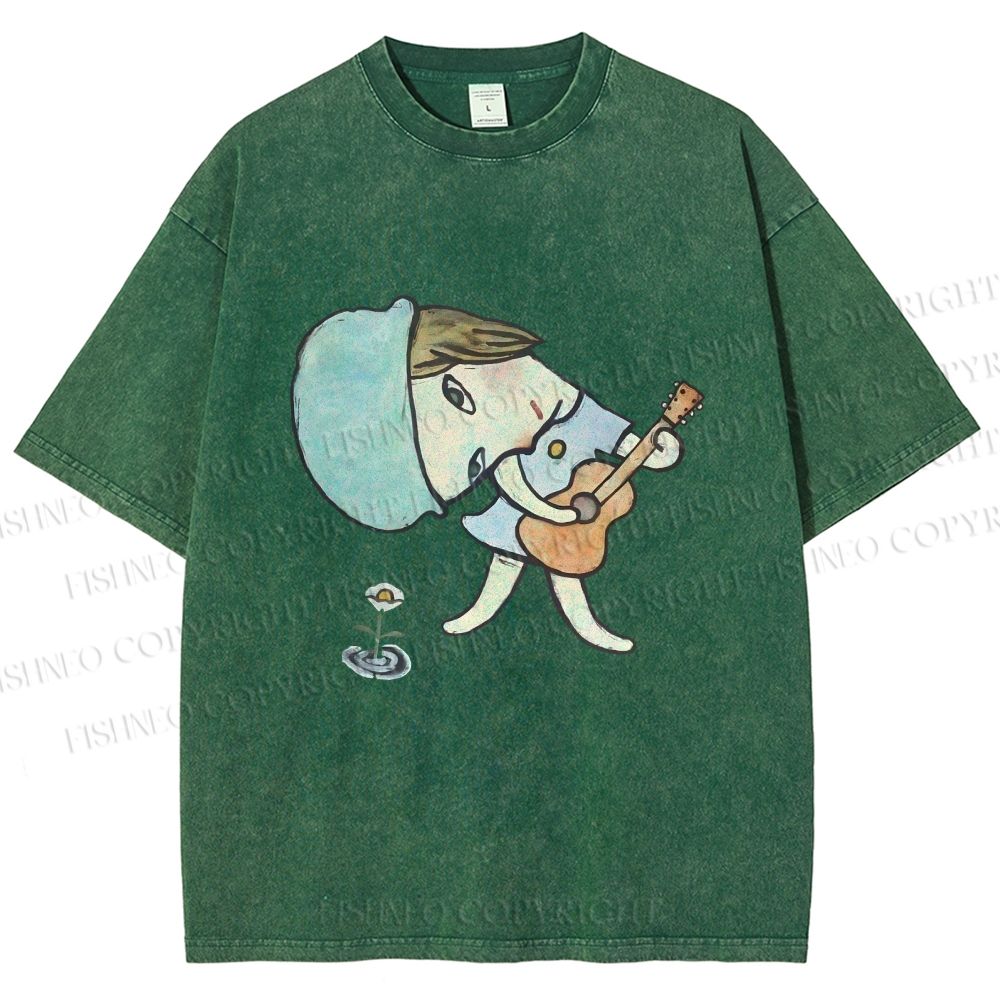 Unisex Yoshitomo Nara Guitar Girl Printed Washed Tee