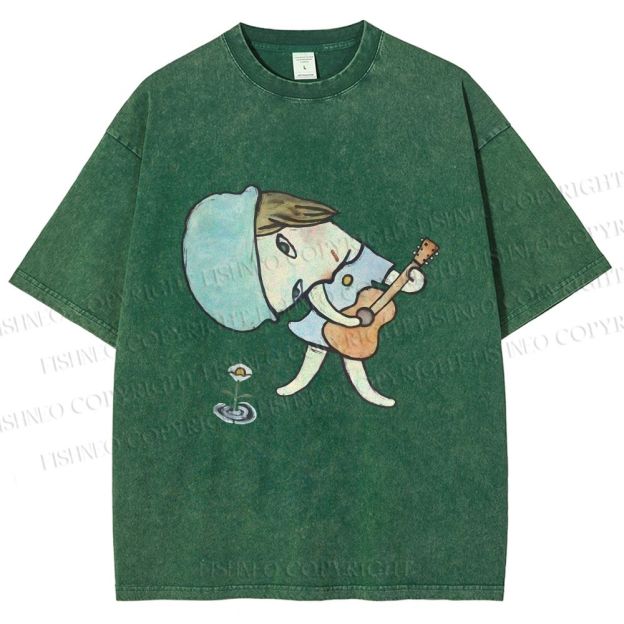 Unisex Yoshitomo Nara Guitar Girl Printed Washed Tee