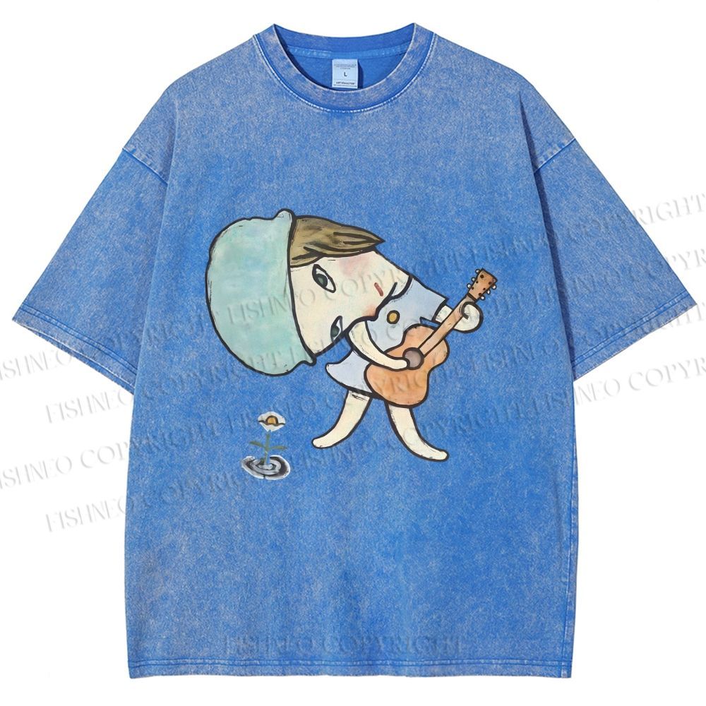 Unisex Yoshitomo Nara Guitar Girl Printed Washed Tee