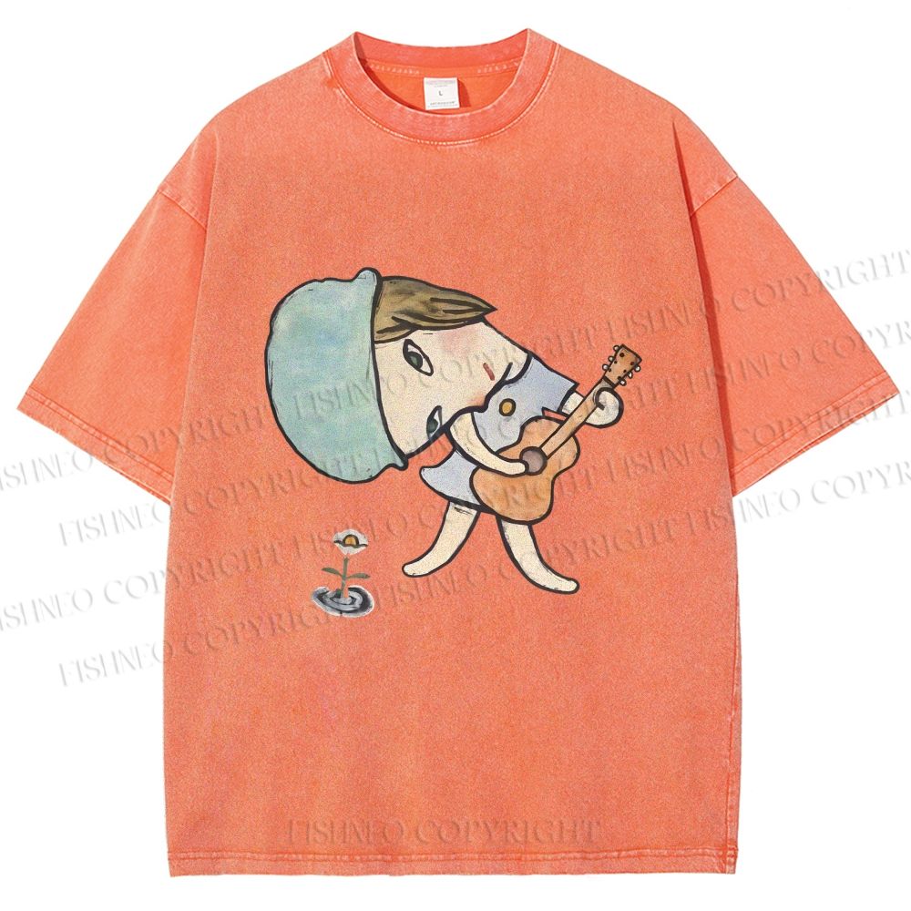 Unisex Yoshitomo Nara Guitar Girl Printed Washed Tee