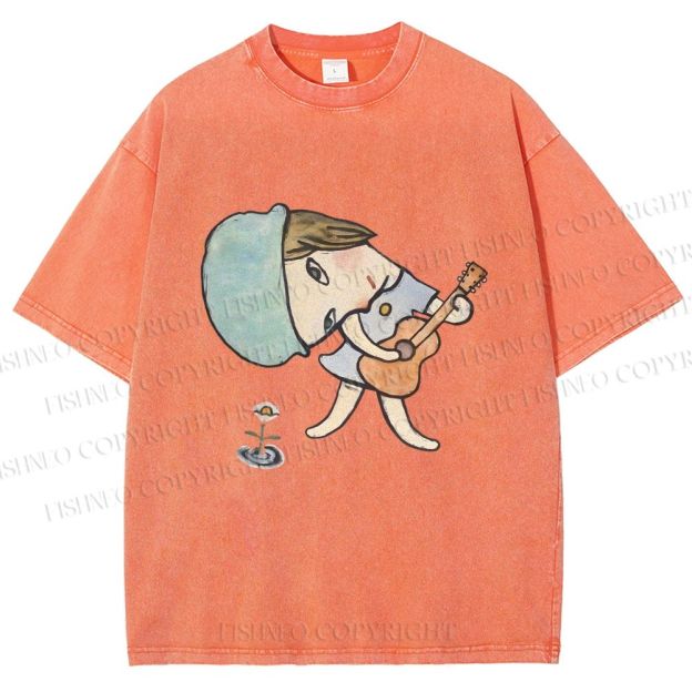 Unisex Yoshitomo Nara Guitar Girl Printed Washed Tee