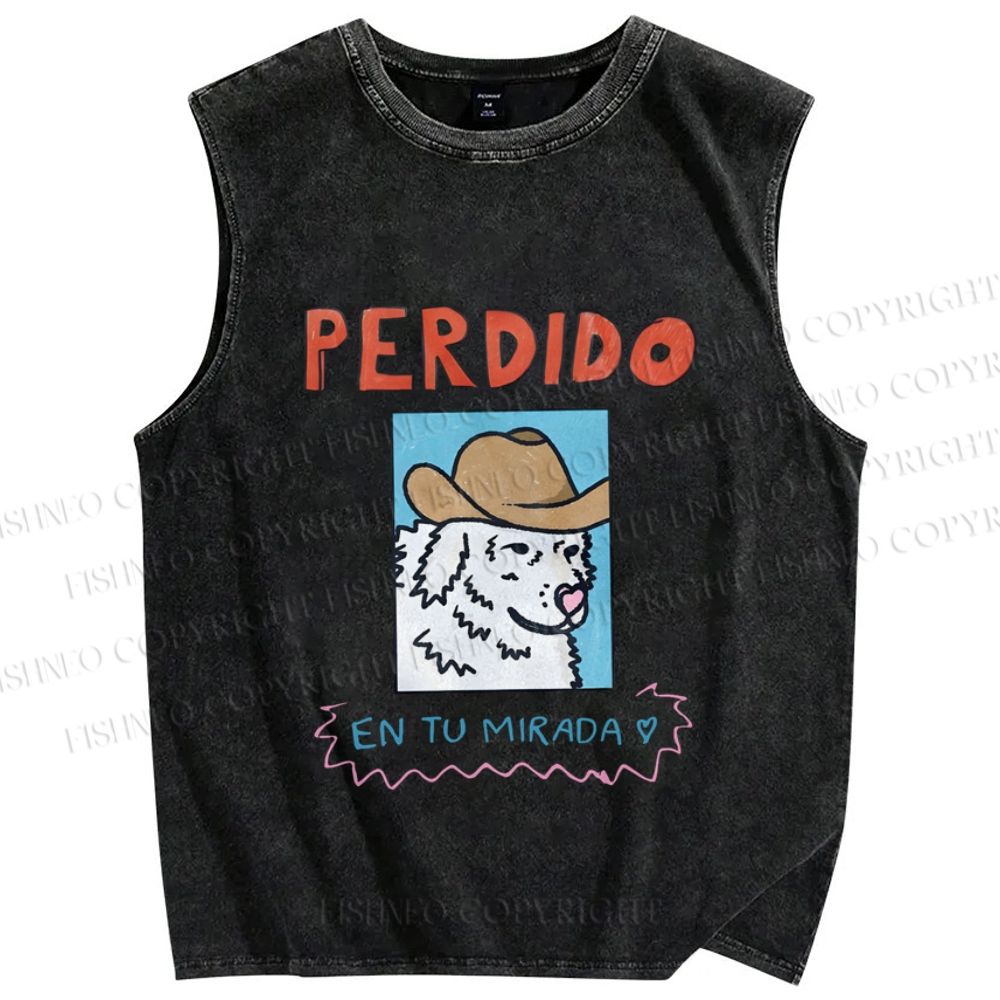 Unisex Perdido Cowboy Dog Printed Washed Tank Top