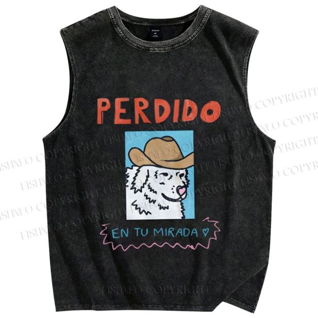 Unisex Perdido Cowboy Dog Printed Washed Tank Top