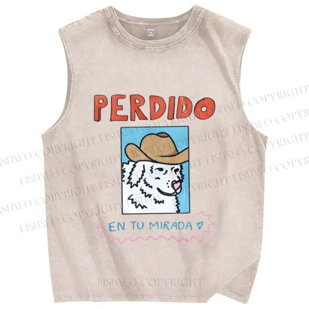Unisex Perdido Cowboy Dog Printed Washed Tank Top