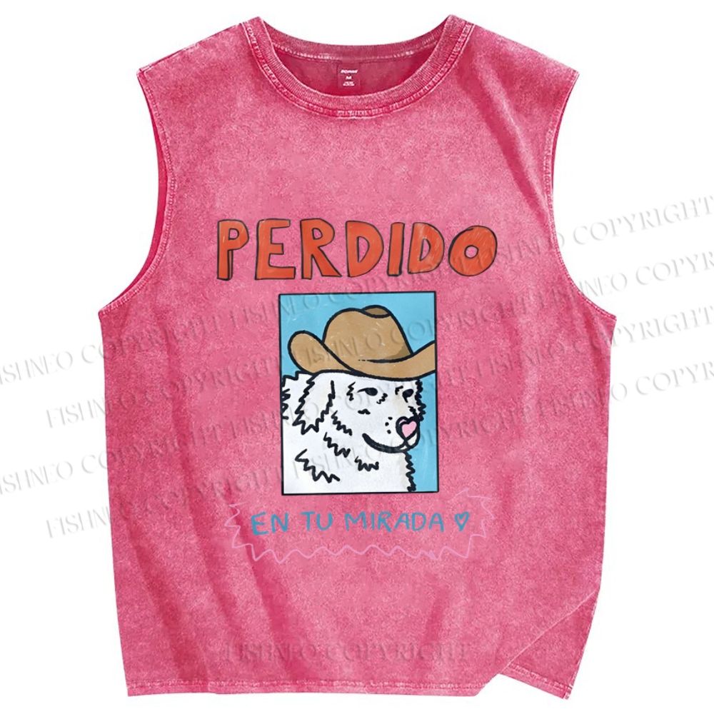 Unisex Perdido Cowboy Dog Printed Washed Tank Top