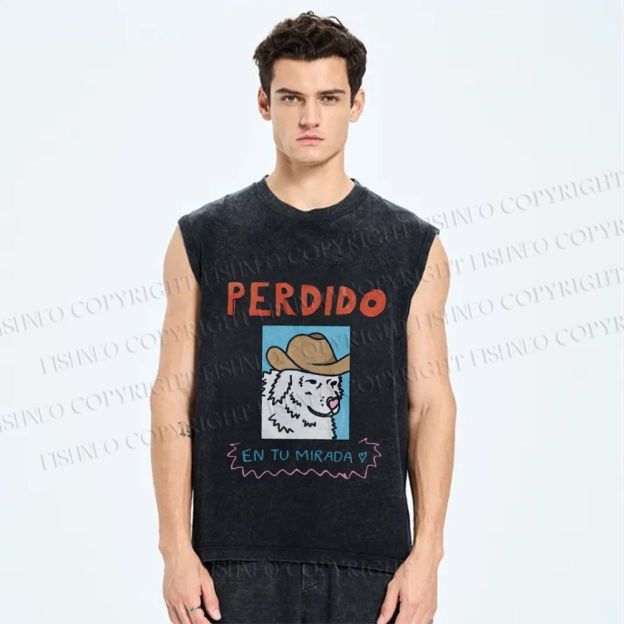 Unisex Perdido Cowboy Dog Printed Washed Tank Top