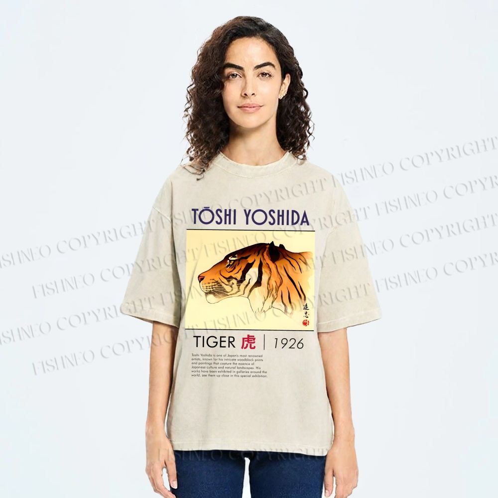 Unisex Vintage Tiger Printed Washed Tee