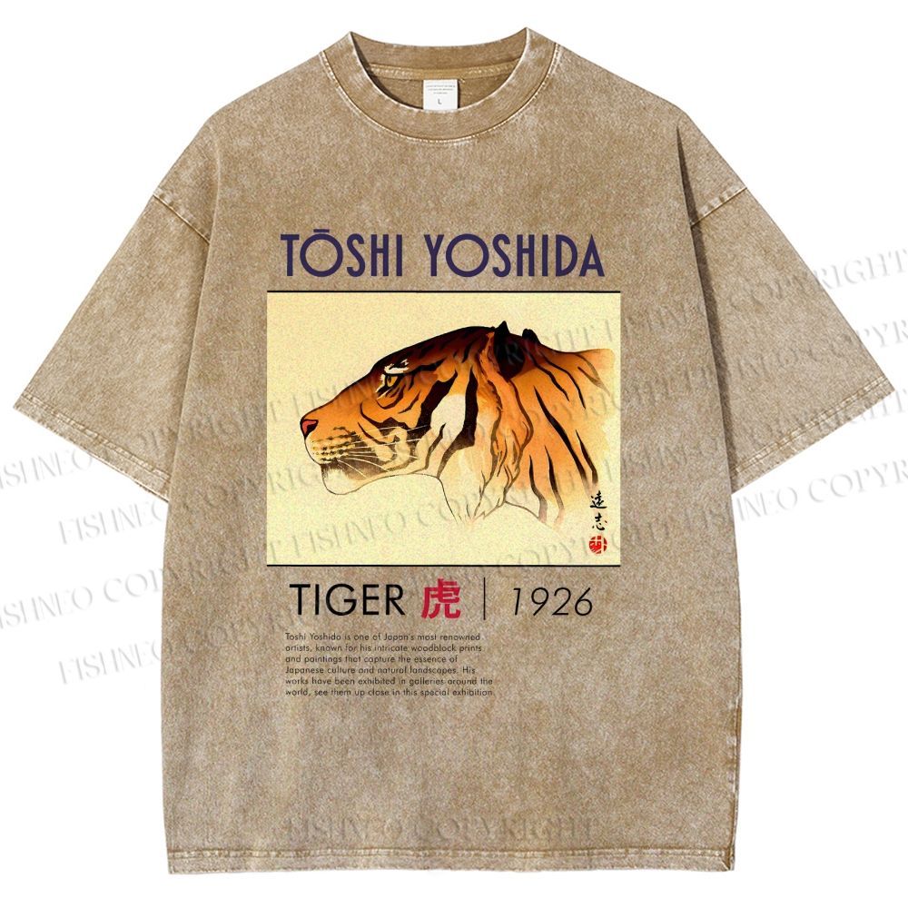 Unisex Vintage Tiger Printed Washed Tee