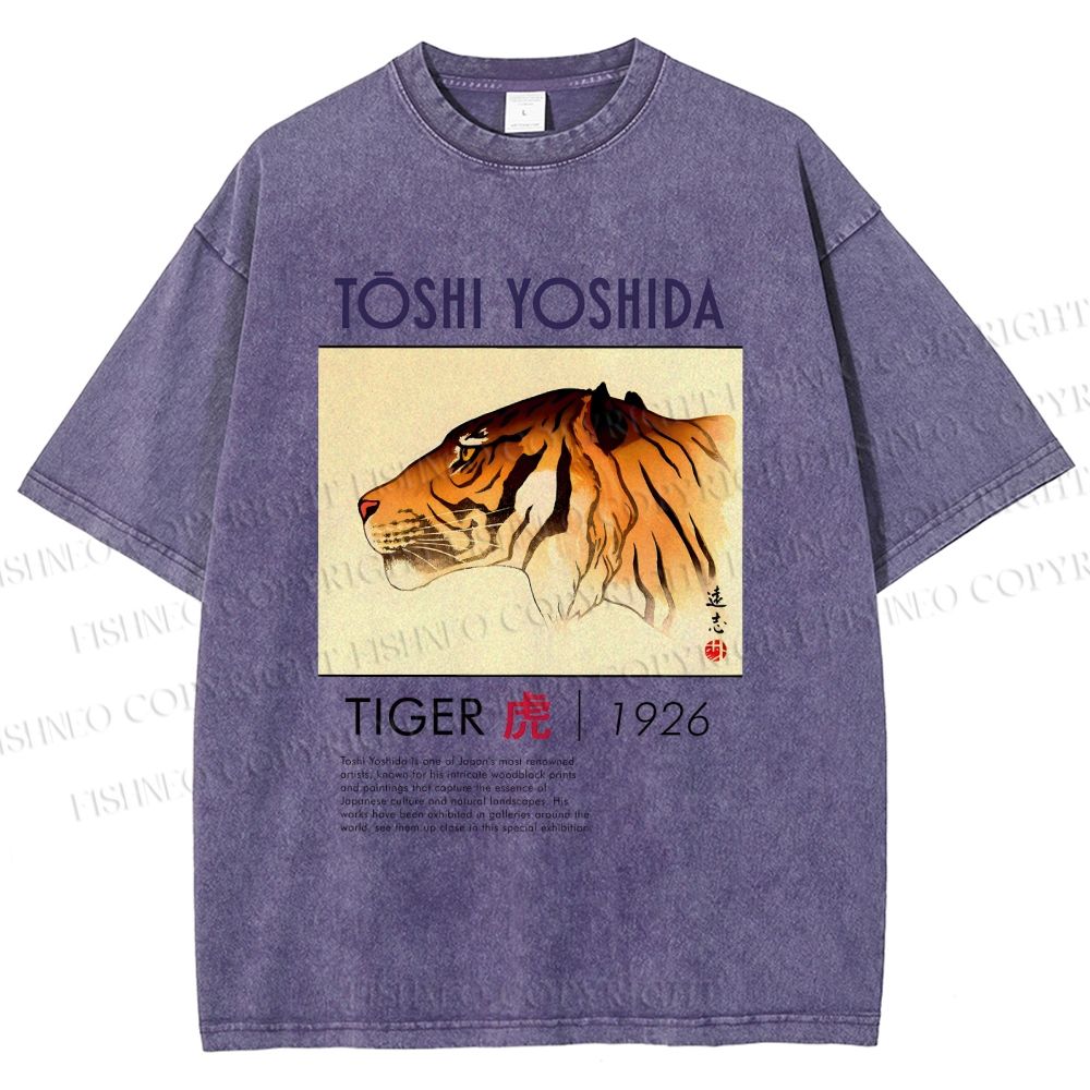 Unisex Vintage Tiger Printed Washed Tee