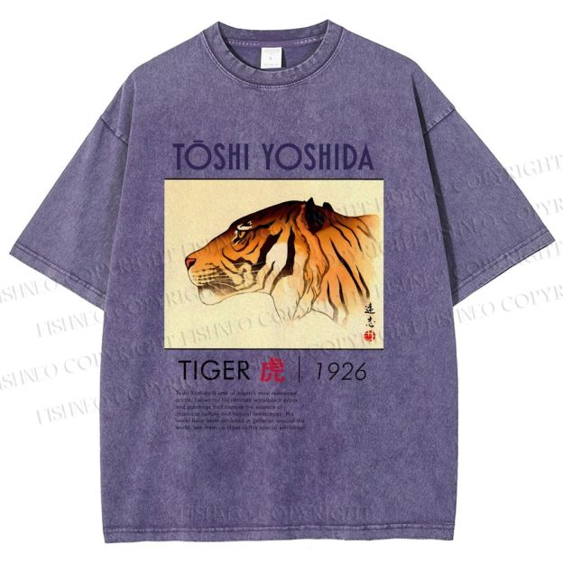 Unisex Vintage Tiger Printed Washed Tee