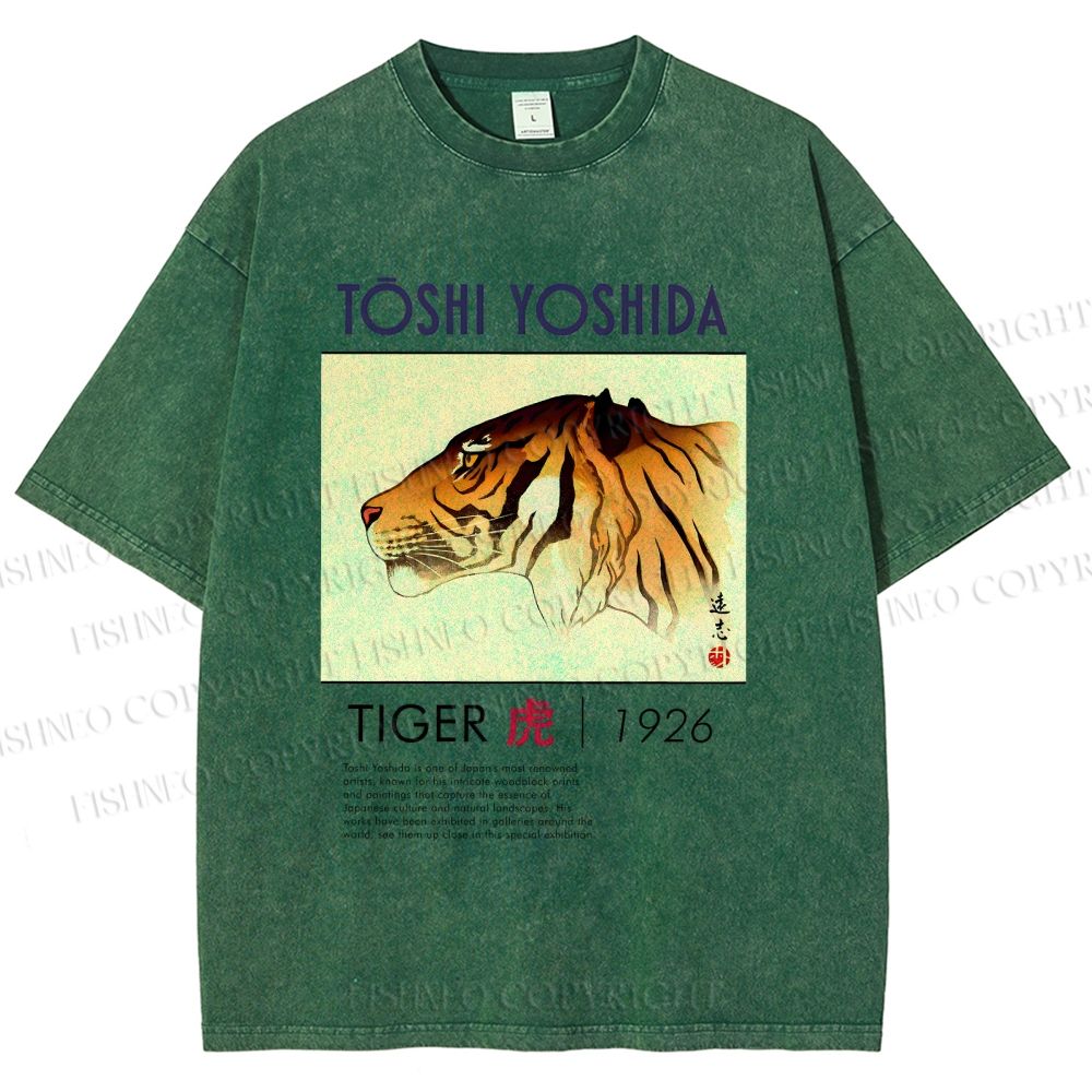 Unisex Vintage Tiger Printed Washed Tee