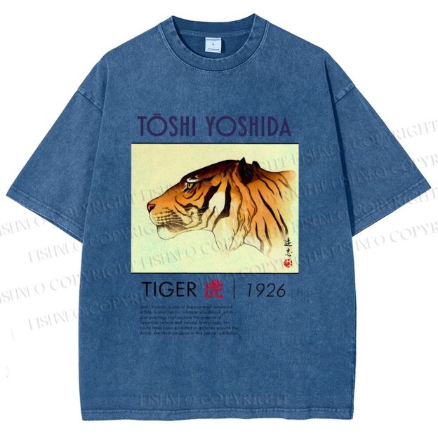 Unisex Vintage Tiger Printed Washed Tee