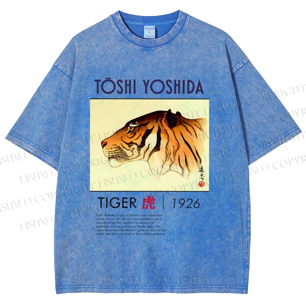 Unisex Vintage Tiger Printed Washed Tee