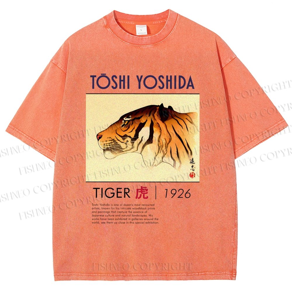 Unisex Vintage Tiger Printed Washed Tee