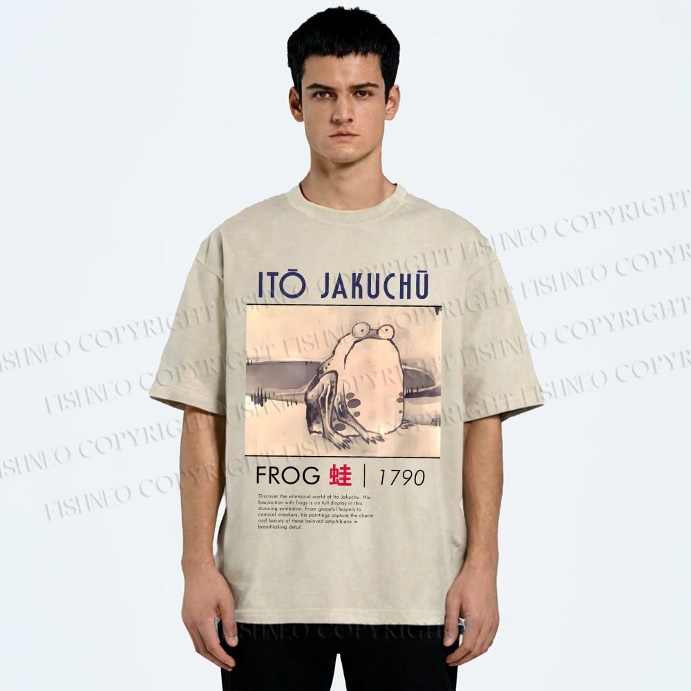 Unisex Vintage Frog Printed Washed Tee