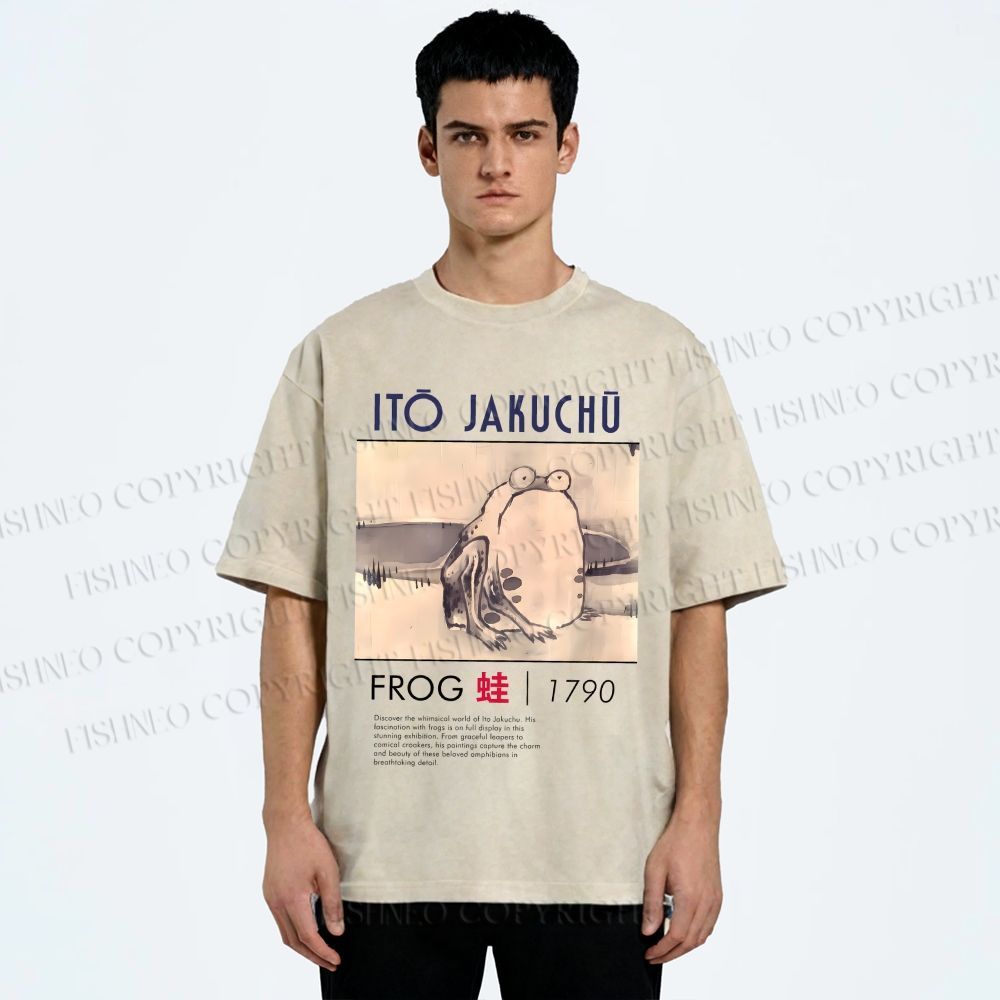 Unisex Vintage Frog Printed Washed Tee