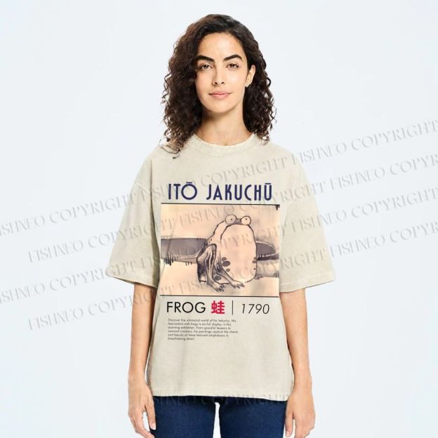 Unisex Vintage Frog Printed Washed Tee