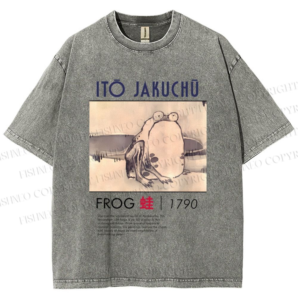 Unisex Vintage Frog Printed Washed Tee