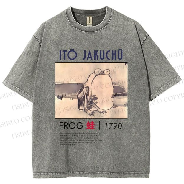 Unisex Vintage Frog Printed Washed Tee