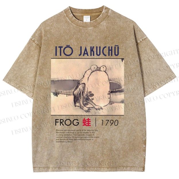 Unisex Vintage Frog Printed Washed Tee