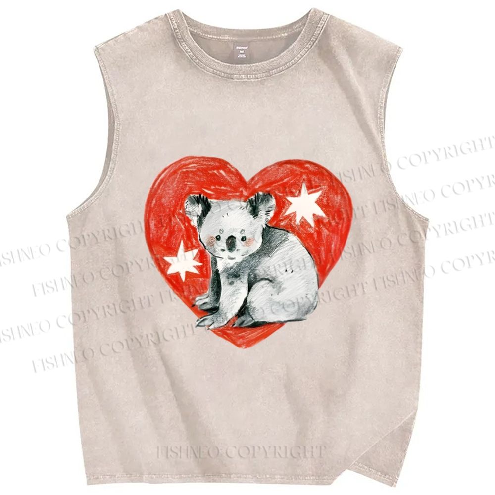 Unisex Koala Bear in Love Printed Washed Tank Top