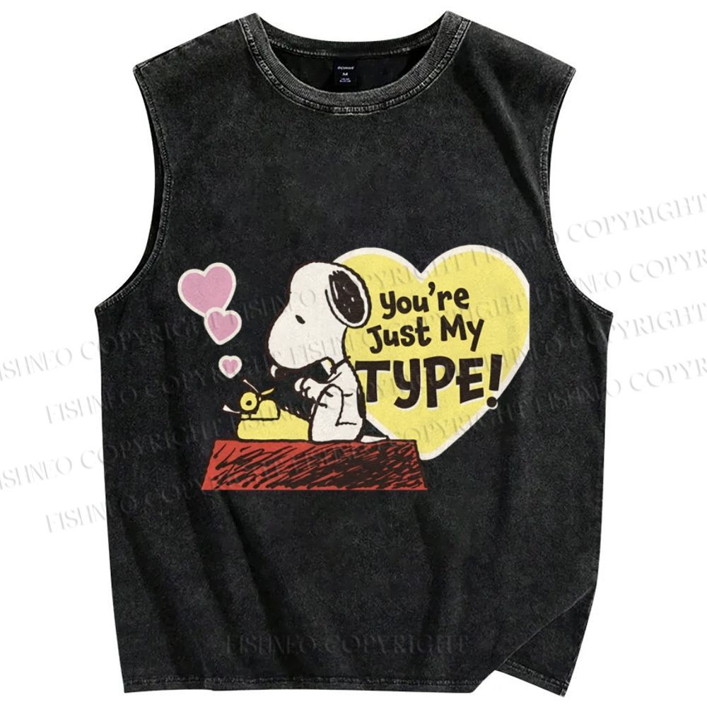 Unisex You Are Just My Type Snoopy Printed Washed Tank Top
