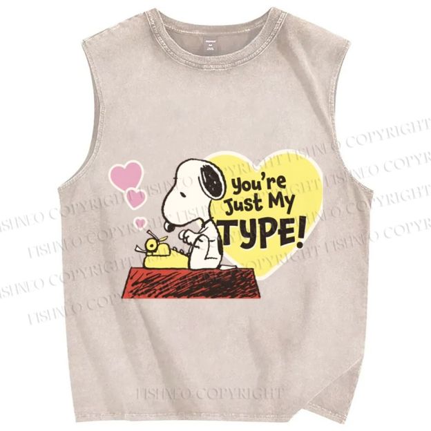 Unisex You Are Just My Type Snoopy Printed Washed Tank Top